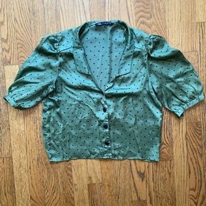 Zara Short Puff Sleeve Button-Up Top. Size L.